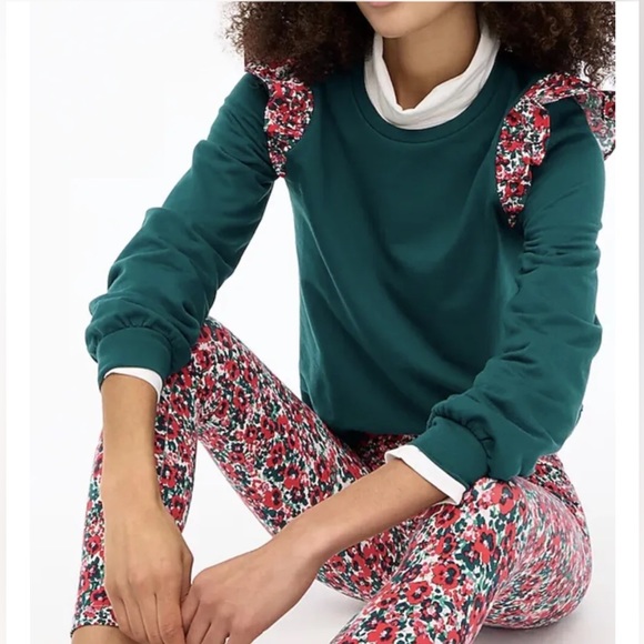 J. CREW, Women's Ruffle Shoulder Sweatshirt- NWT- Size M - Color Academic Greens - Picture 2 of 8